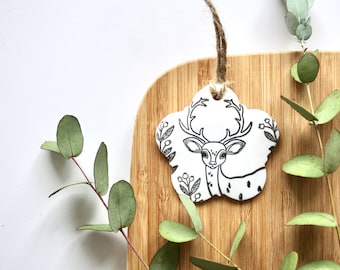 Deer ornament, christmas decoration, clay tag