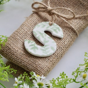 Blattabdruck Briefanhänger, Blattabdruck Anhänger, grünes Blatt Anhänger, Muttertagsgeschenk, Tonanhänger