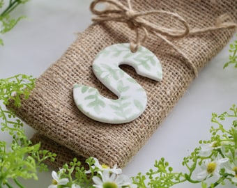 Leaf Print Clay Letter Tag, Mothers Day Gift