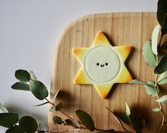 Sunshine Magnet: Shimmery Yellow Polymer Clay Sun
