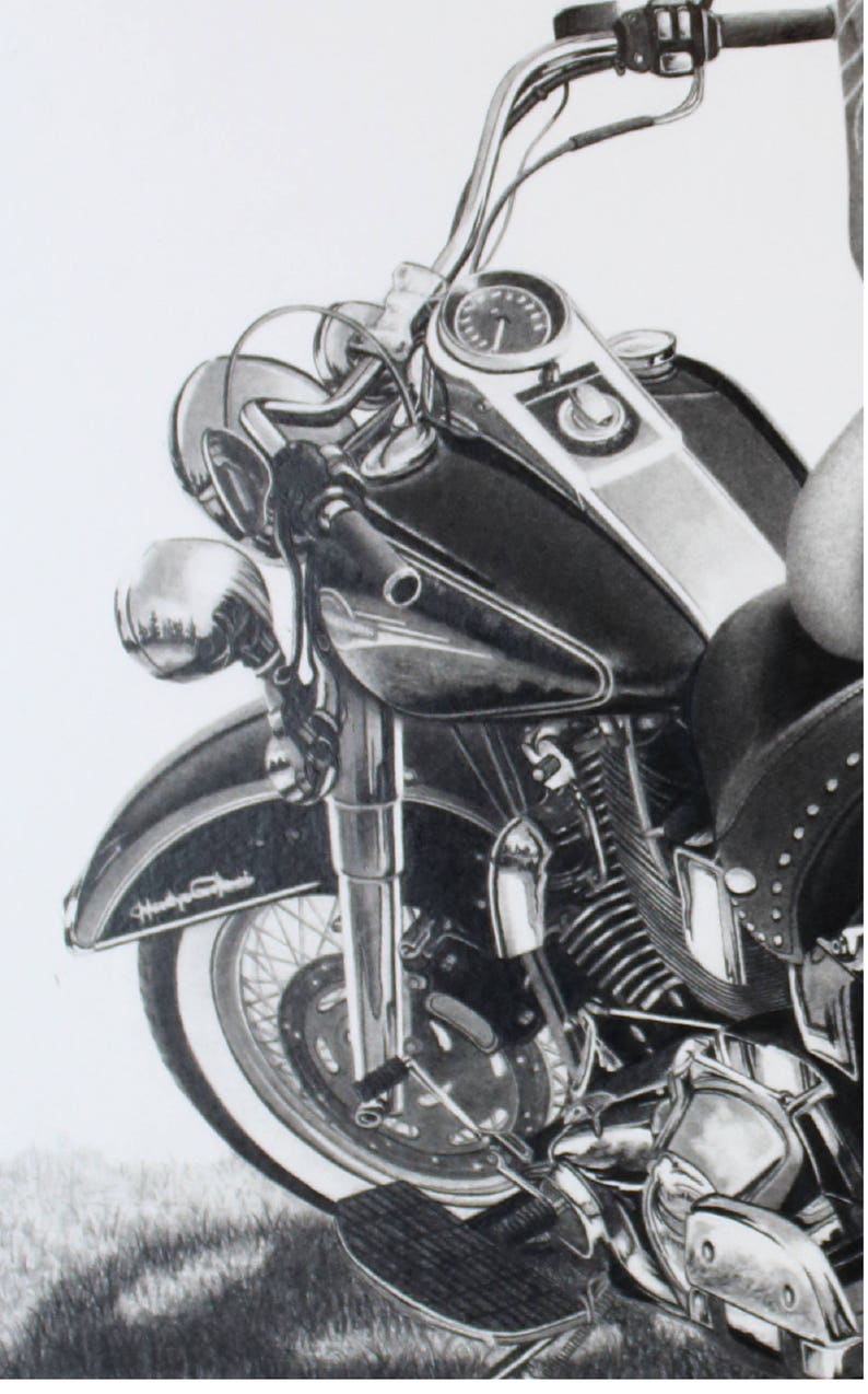 Original pencil drawing softail by stephen mccall beautiful woman harley davidson drawings motorcycle drawings harley softail