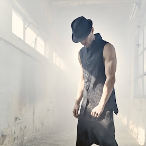 Distorted Linen Mens Vest / Boiled Linen Vest / Extravagant Mens Clothing / Handcrafted Tailored Vest / Asymmetric Mens Waistcoat by POWHA