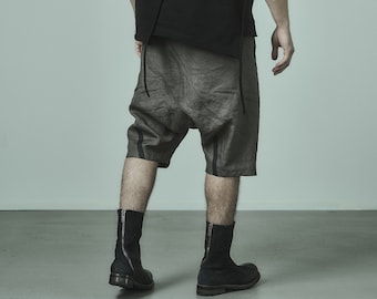 Shorts de linho verde suave com virilha caída POWHA