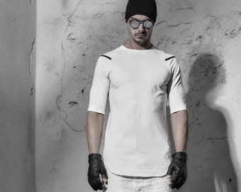 Haut blanc cassé soudé / Kinetic Half Sleeve Blouse / Urban Mens Clothing / Bonded Mens Top / Handcrafted Top by POWHA