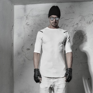 Welded Off-White Top / Kinetic Half Sleeve Blouse / Urban Mens Clothing / Bonded Mens Top / Handcrafted Top by POWHA