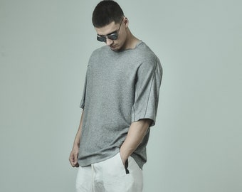 Camisa lavada reversível ligada DNG/Tshirt desproporcionado dos homens POWHA