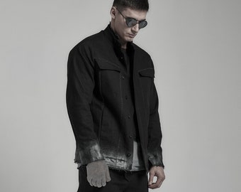 Rubberised Black Washed Denim Jacket/ Extravagant Mens Clothing / Tailored Long Jacket by POWHA