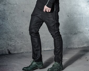 Schwarze Leinen Hose / handgefertigte Leinen Hose / Herren Hose / Urban Scar-Stitch Hose / Progressive Menswear von POWHA