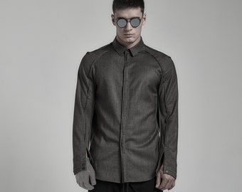 Chemise en laine marron gris facet (revêtement en caoutchouc en option)