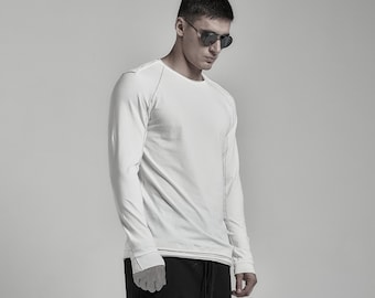 Top esbranquiçado de manga comprida Microlock / Roupas urbanas masculinas / Top feito à mão por POWHA