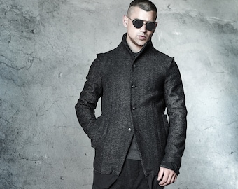 Grey Wool Blazer / Tailored Mens Blazer / Futuristic Jacket/ Urban Blazer/ Extravagant Mens Clothing/ Tailored Jacket by POWHA