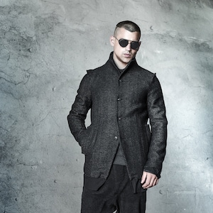Grey Wool Blazer / Tailored Mens Blazer / Futuristic Jacket/ Urban Blazer/ Extravagant Mens Clothing/ Tailored Jacket by POWHA