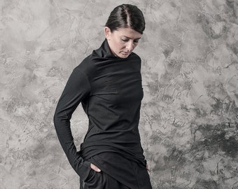 Urban Black Blouse | Long Sleeved Top | Blouse with Visible Bound Seams | Handcrafted | Futuristic Shirt | Contemporary Wear by Powha