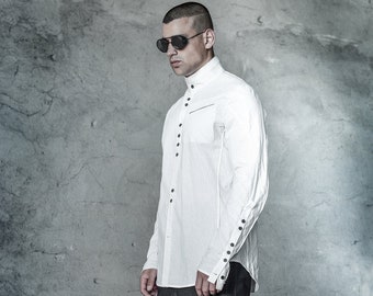 Deconstructed Mens Long Sleeve Shirt: Off White Boiled Cotton