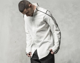 Tailored Shirt | Mens Clothing | Boiled Off White Shirt | Wrinkled Cotton Mens Shirt | Minimalist Shirt | Off White Urban Top  by POWHA