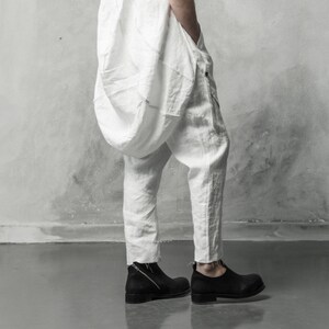 Boiled Off-White Trousers | Wrinkled Trousers | Drop Crotch Pants | Linen Urban Pants | Avantgarde Trousers | Progressive Wear by Powha