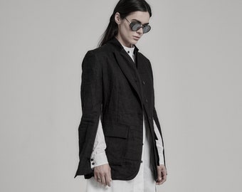 Deviation Boiled Black Linen Jacket  / Linen Blazer / Womens Jacket / Extravagant Clothing by POWHA