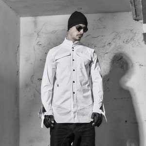 Turbine White Shirt / Button Down Shirt / Cotton Mens Shirt by POWHA