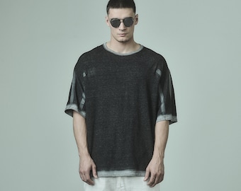 Camisa lavada reversível ligada DNG/Tshirt desproporcionado dos homens POWHA