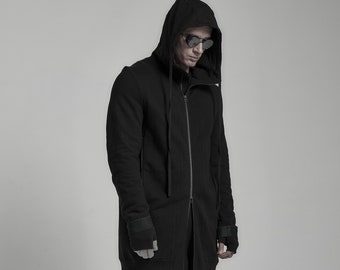 Sequence Zipper Washed Track Hoodie / Mens Black Hoodie / Extravagant Mens Clothing / Track Mens Jacket by POWHA