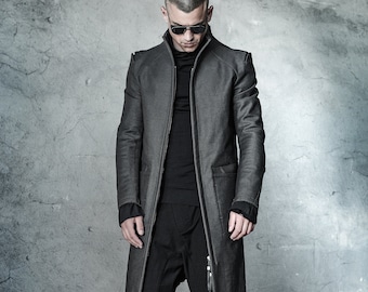 Futuristische herenjas / slim fit jas / katoenen herenparka / extravagante herenkleding / getailleerd lang jack van POWHA