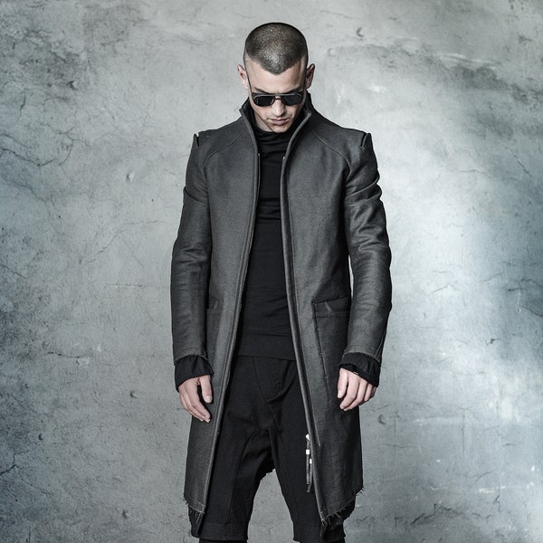 Futuristic Mens Coat / Slim Fit Coat / Cotton Mens Parka / Extravagant Mens Clothing / Tailored Long Jacket by POWHA