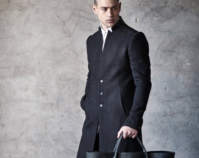 Futuristic Mens Coat / Slim Fit Coat / Wool Collarless Coat / - Etsy