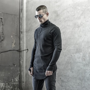 Momentum Black Long Sleeve Turtleneck/ Kinetic Black Blouse/ Mens Urban Blouse/ Futuristic Shirt by POWHA image 1