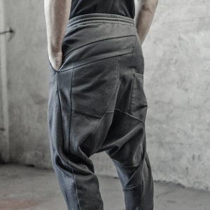 Drop Crotch Track Trouser/ Mens Drop Crotch Futuristic Pants/ Minimalist Pants/ Low Crotch Pants/ Black Extravagant Pants by POWHA