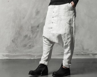 Drop Crotch Pants | Boiled Linen Trousers | Off White Pants | Linen Trouser | Urban Pants | Contemporary Wear by Powha