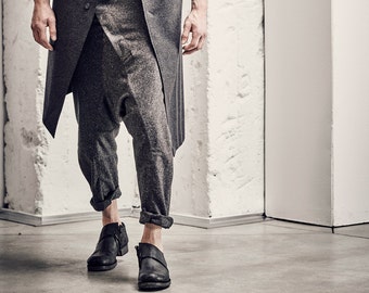 Wool Sarouel Cropped Pants / Drop Crotch Grey Trousers / Harem Pants / Wool Low Crotch Trousers / Extravagant Pants by POWHA