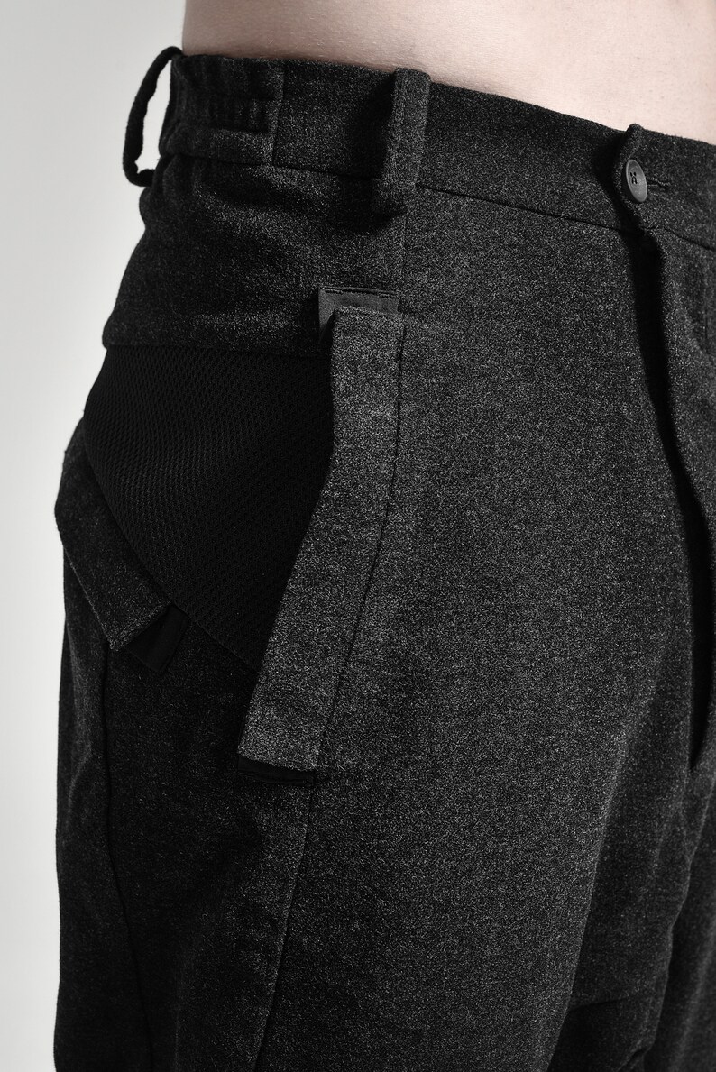 Charcoal Wool Shorts / Mens Drop Crotch Trousers / Winter Shorts / Dropped Crotch Shorts / Charcoal Extravagant Pants by POWHA image 9