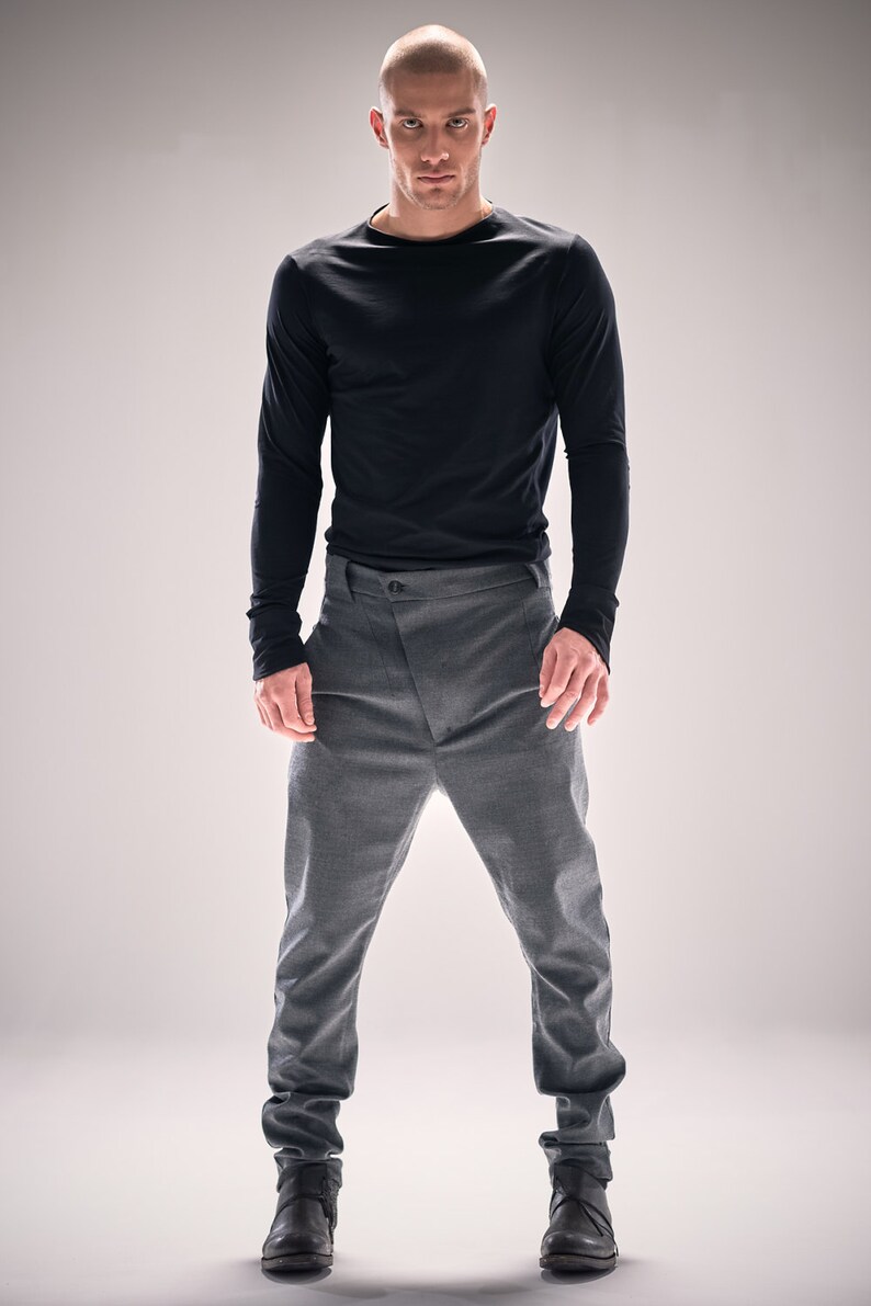 Mens Modern Trousers / Neutral Grey Wool Pants / Asymmetrical - Etsy