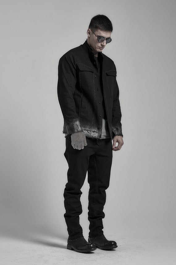 Rubberised Black Washed Denim Jacket Extravagant Mens Clothing Tailored Long Jacket by POWHA Etsy UK