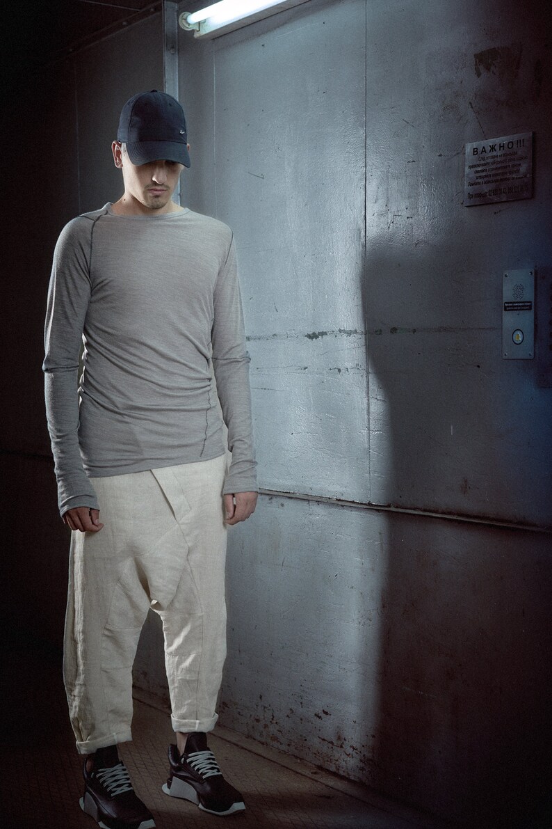 Distorted Wool Shirt / Heather Grey Reversible Shirt / Modern Asymmetrical Shirt / Mens Clothing / Long Sleeved Asymmetric T-Shirt by POWHA image 9