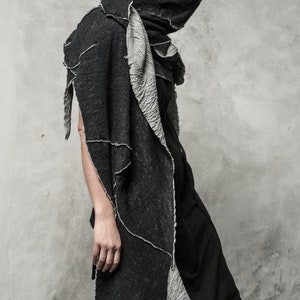 Distorted Scarf Unisex Double Faced Shawl Wool Cotton Wrapper Soft Wrinkled Scarf Grey Winter Shawl Progressive Wear by POWHA image 4