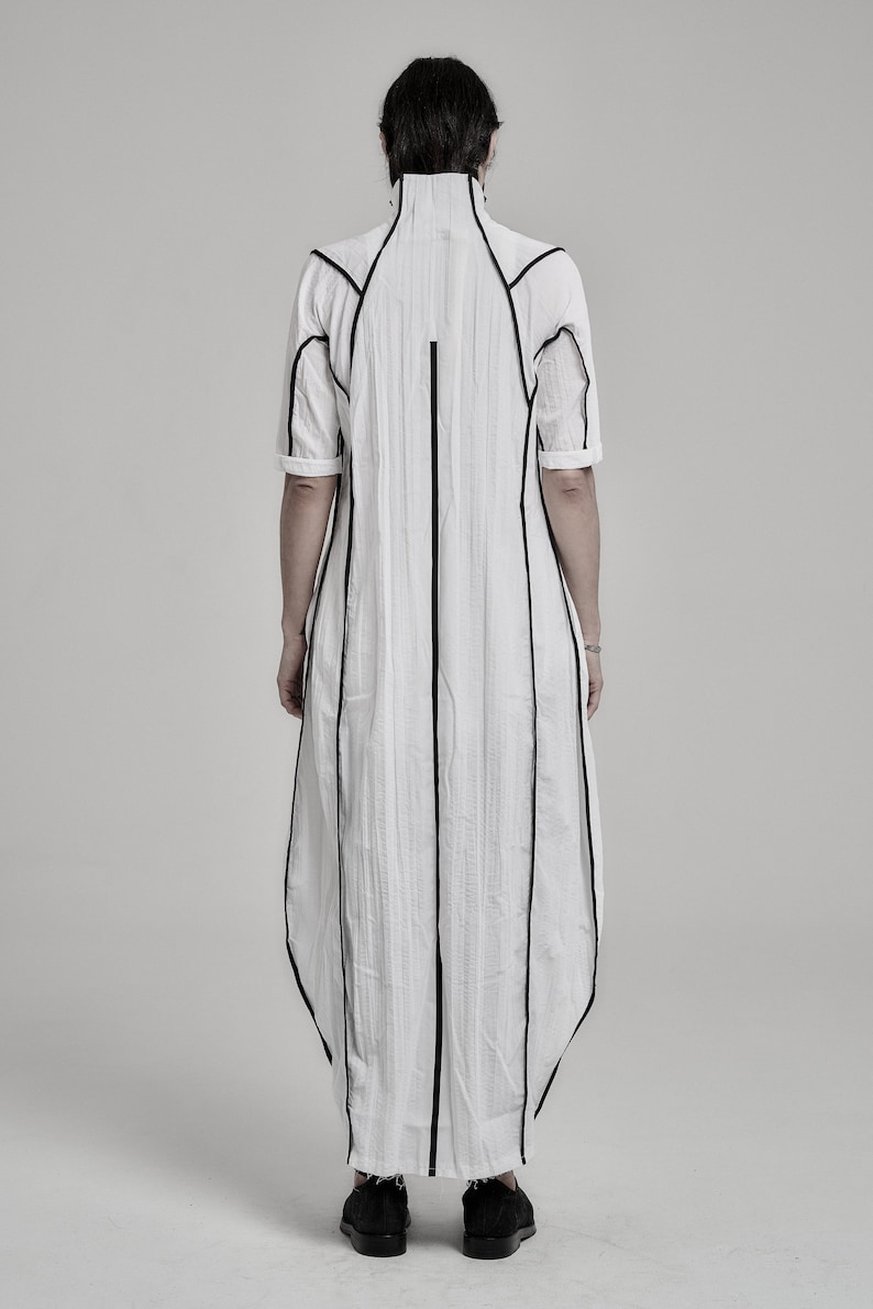 Futuristic White Dress Long Dress Minimalist Long Shirt Wrinkled Shirtdress Handcrafted Shirt Progressive Wear by POWHA image 3