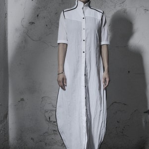 Futuristic White Dress Long Dress Minimalist Long Shirt Wrinkled Shirtdress Handcrafted Shirt Progressive Wear by POWHA image 9