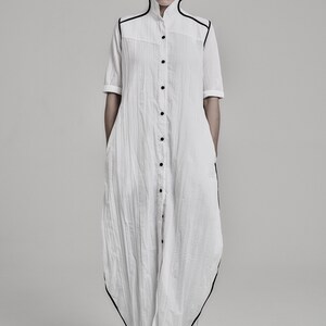 Futuristic White Dress Long Dress Minimalist Long Shirt Wrinkled Shirtdress Handcrafted Shirt Progressive Wear by POWHA image 2