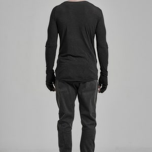 Black Top / Distorted Wool Shirt / Distorted Asymmetrical Shirt / Mens Clothing / Long Sleeved Asymmetric Top by POWHA imagem 10