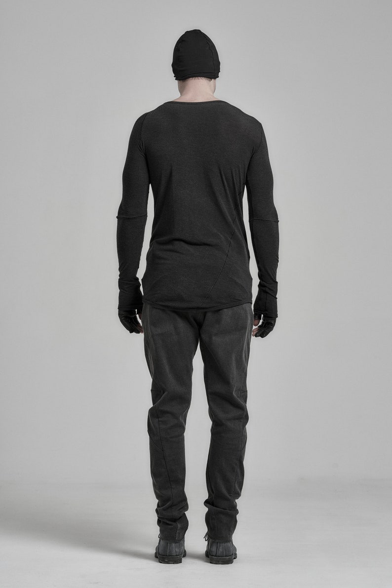 Black Top / Distorted Wool Shirt / Distorted Asymmetrical Shirt / Mens Clothing / Long Sleeved Asymmetric Top by POWHA image 10