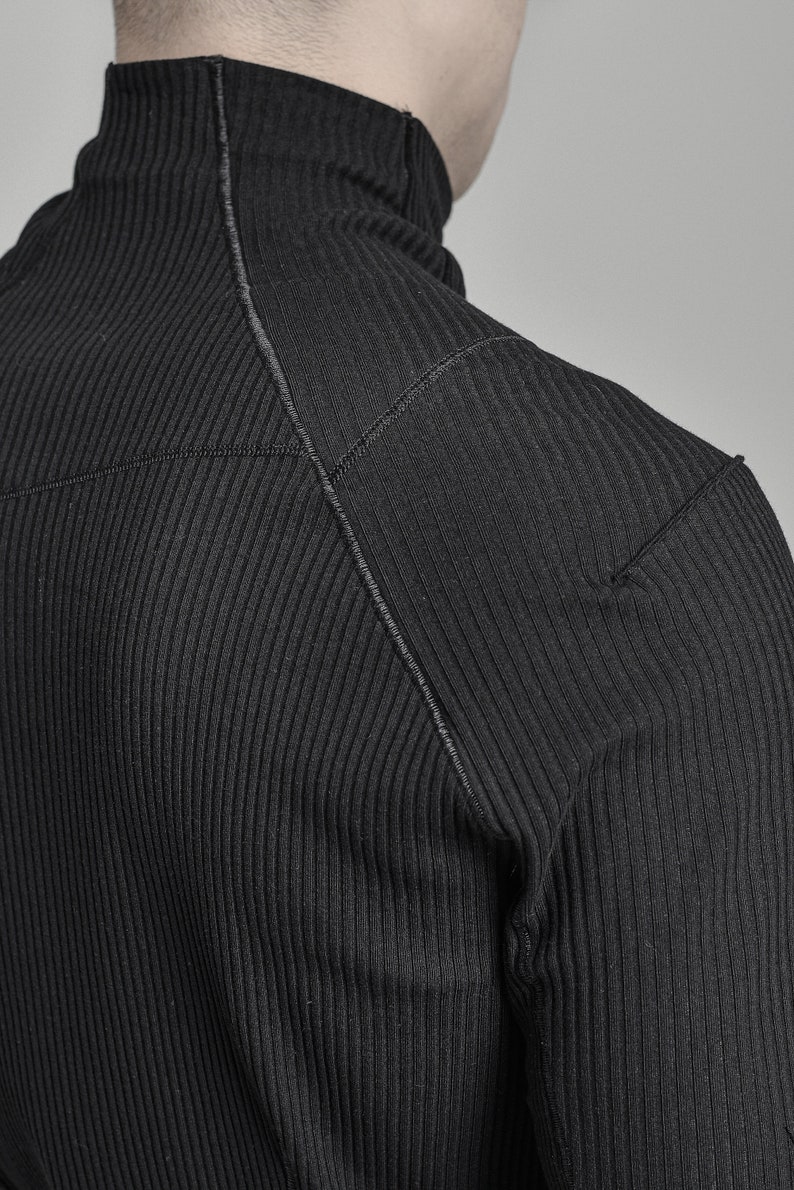 Momentum Black Long Sleeve Turtleneck/ Kinetic Black Blouse/ Mens Urban Blouse/ Futuristic Shirt by POWHA image 9