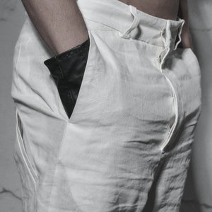 Black Mens Shorts / Drop Crotch Linen Shorts / Loose Bottom Shorts / Futuristic Clothing by POWHA image 5