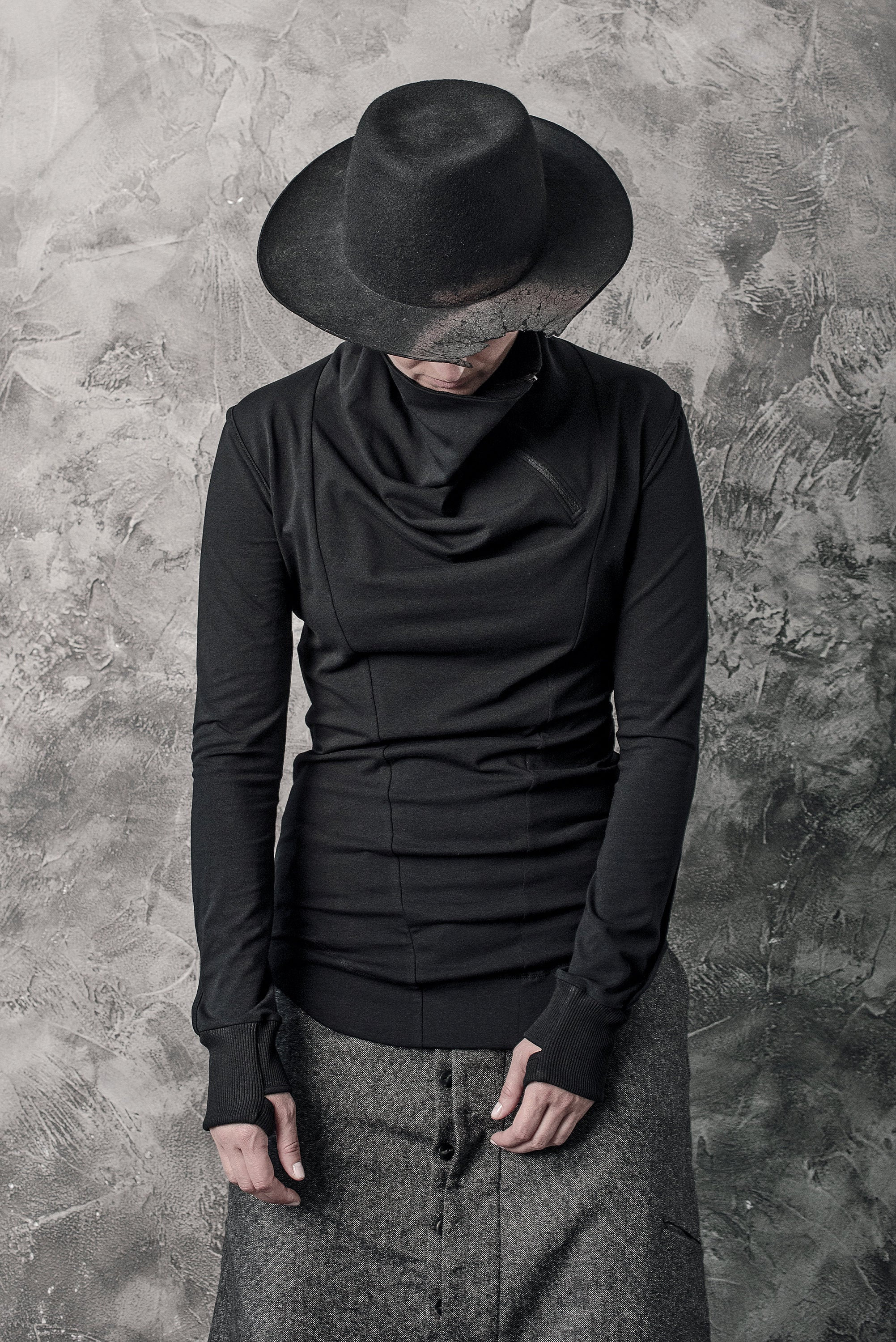 black turtleneck with thumb holes