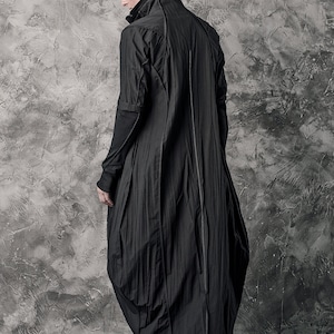 Futuristic Black Dress Long Dress Minimalist Long Shirt Wrinkled Shirtdress Handcrafted Shirt Progressive Wear by Powha image 8