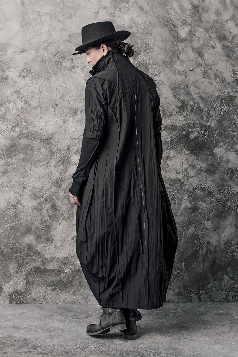 Futuristic Black Dress Long Dress Minimalist Long Shirt Wrinkled Shirtdress Handcrafted Shirt Progressive Wear by Powha image 8