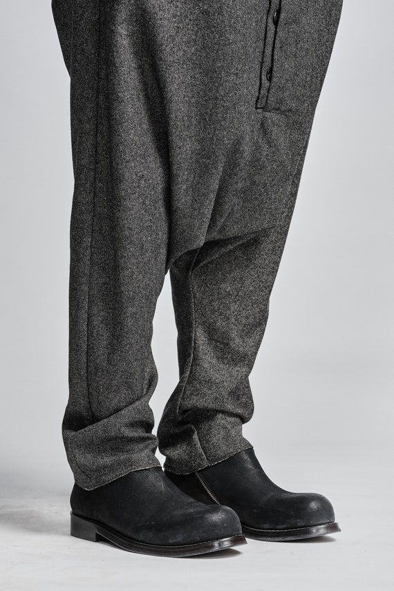 Gray Melange Wool Drop Crotch Trousers - Womens Urban Pants - Etsy