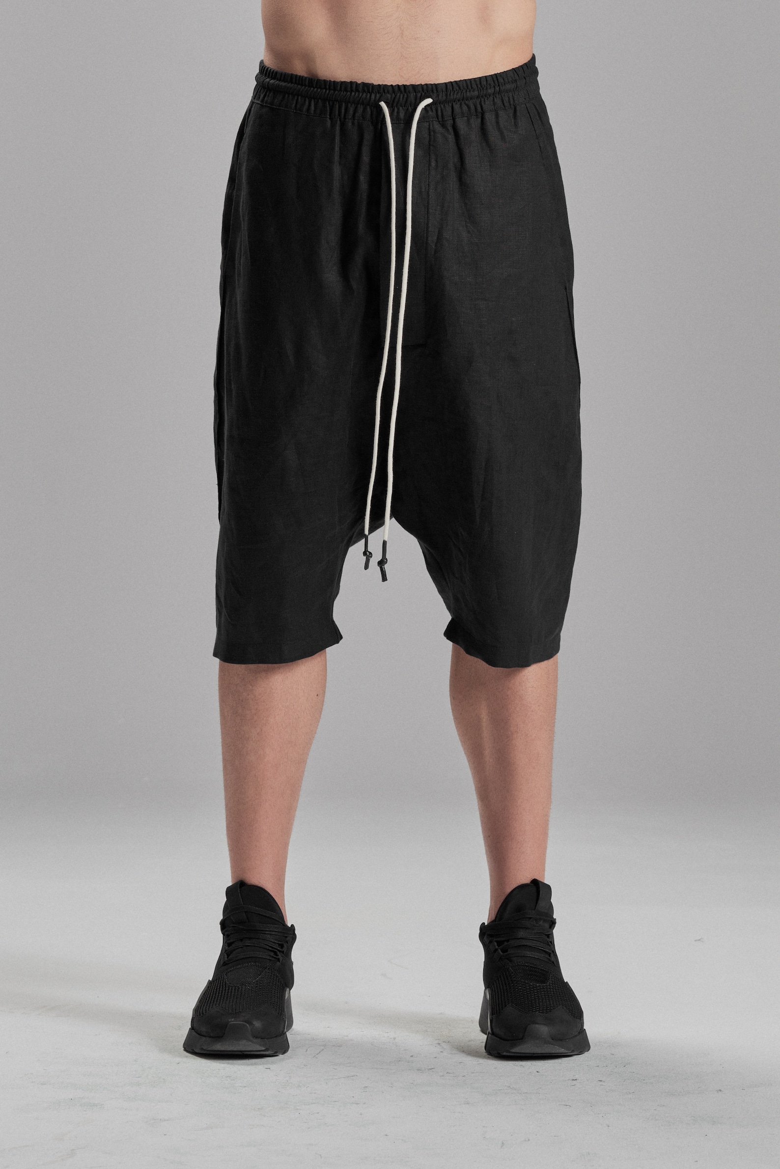 Black Linen Shorts / Mens Drop Crotch Trousers / Minimalist - Etsy