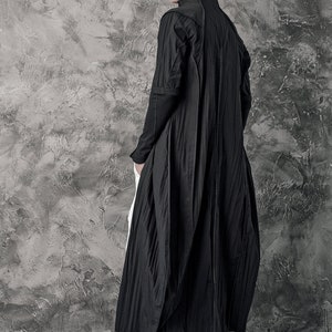 Futuristic Black Dress Long Dress Minimalist Long Shirt Wrinkled Shirtdress Handcrafted Shirt Progressive Wear by Powha image 10