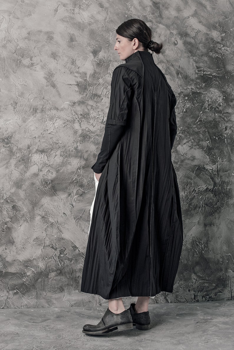 Futuristic Black Dress Long Dress Minimalist Long Shirt Wrinkled Shirtdress Handcrafted Shirt Progressive Wear by Powha image 10